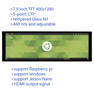 7.9 Inch Bar Type IPS Kapasitatif Dokunmatik TFT Monitörü Raspberry Pi 4 Windows os için HDMI Çıktısı ile 400x1280 çözünürlük