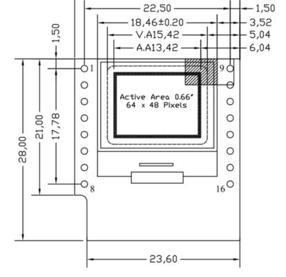 0.66 inç IIC OLED Ekranı 16 Pin 64x48 Piksel, Beyaz/Mavi Yazı Tipi Ultra Düşük Güçlü OLED Ekranı