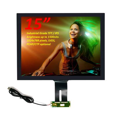 BOE Endüstriyel Sınıf 15 Inç PCAP TFT Ekranı LVDS Güneş Işığı Okulabilir LCD Ekranı 1500Nits
